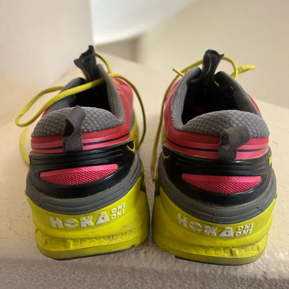 Hoka One‎ One Red Yellow Black Womens Running Shoe Size 10.5 - Picture 5 of 12